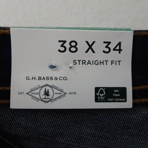 GH Bass Jeans Men's Size 38x34 Blue Denim Straight Fit 5 Pocket Stretch - Picture 7 of 11